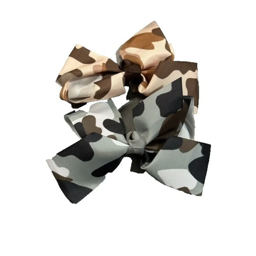 NEW Hair Bow Clip Accessories CAMO set of 2 brown grey black